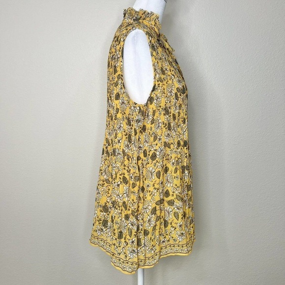 Max Studio Yellow & White Floral Georgette Accordion Pleated Sleeveless Top - Picture 10 of 14